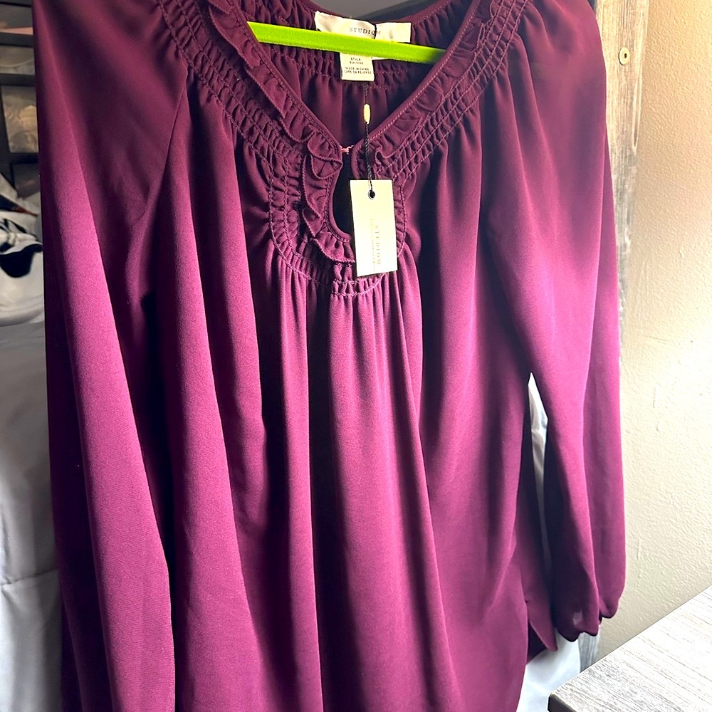 Studio M Red Ruffled Long Sleeve Blouse